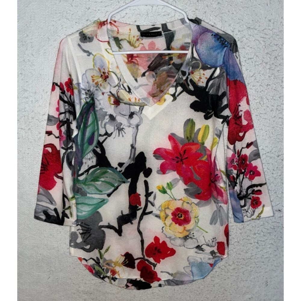 Nally & Millie USA Women’s Sz M Floral Sweater Top Lightweight colorful boho
